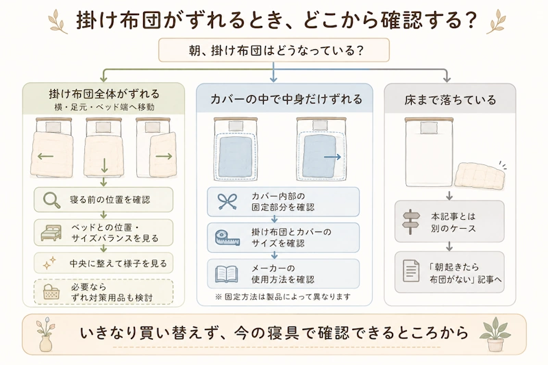 掛け布団がずれるときの対策フロー