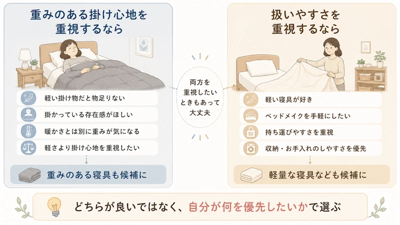 向いている可能性がある人/別の寝具も検討したい人の整理図